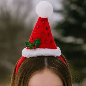 Demdaco Girl's Red Felt Sequin Santa Hat Holiday Headband with Faux Fur Trim